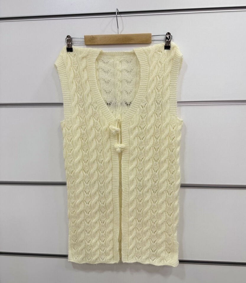 Simli Bağlı Saç Örgü Yelek