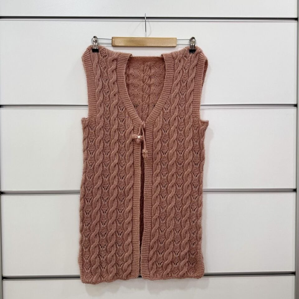 Simli Bağlı Saç Örgü Yelek