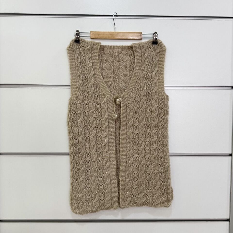 Simli Bağlı Saç Örgü Yelek