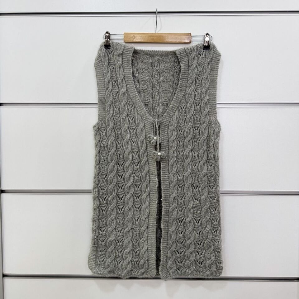 Simli Bağlı Saç Örgü Yelek