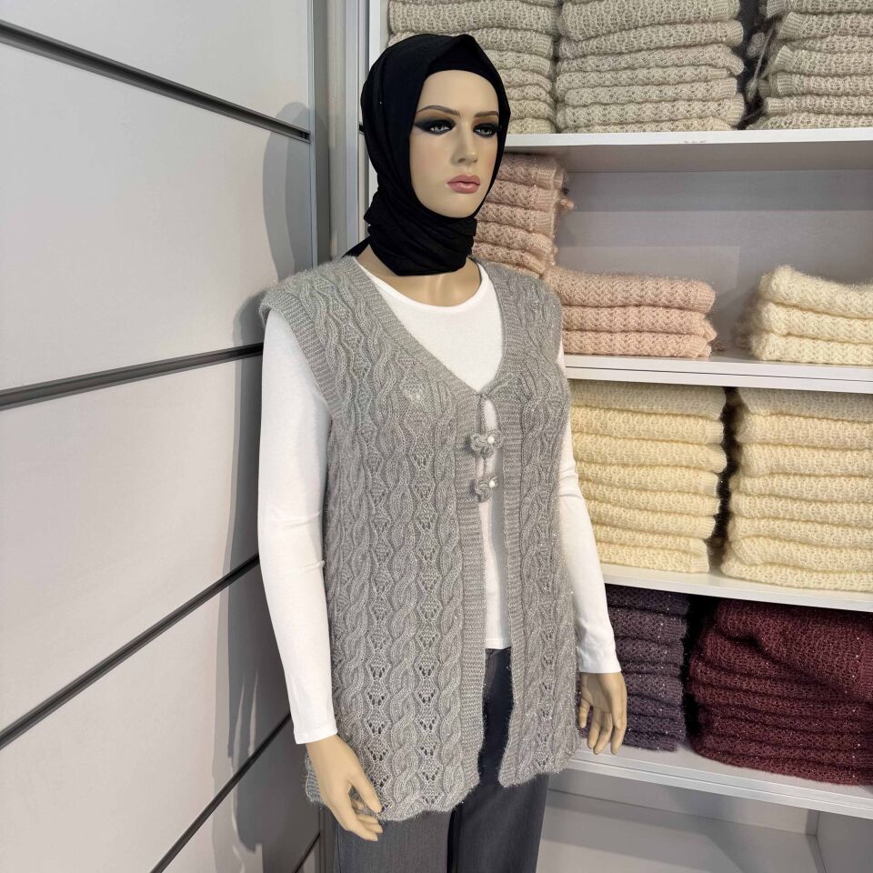 Simli Bağlı Saç Örgü Yelek