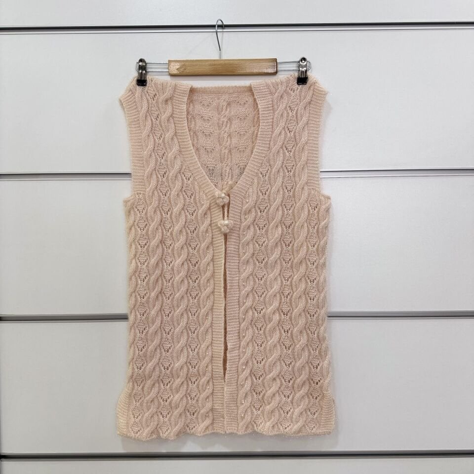 Simli Bağlı Saç Örgü Yelek