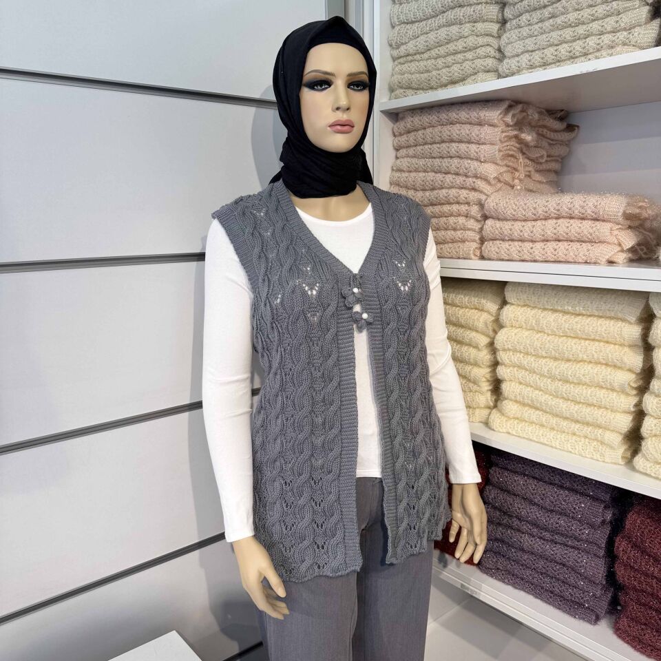 Alize Angora Bağlı Saç Örgü Yelek