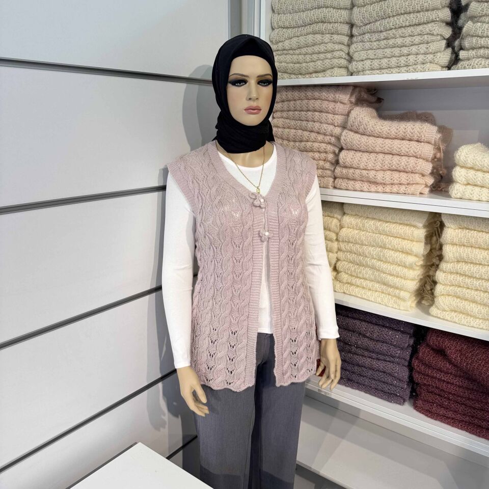 Alize Angora Bağlı Saç Örgü Yelek