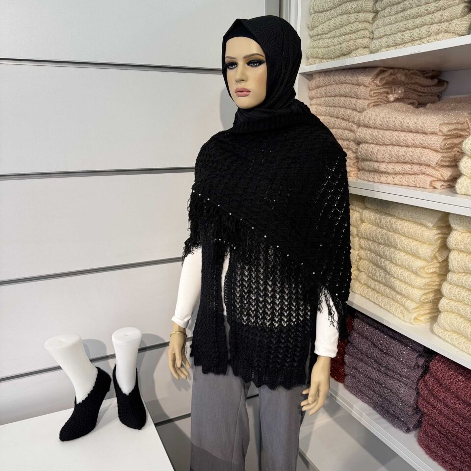 Nako Moher Yünlü Yelek, Şal ve Patik 3’lü Set