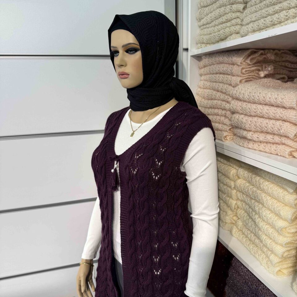 Alize Angora Bağlı Saç Örgü Yelek