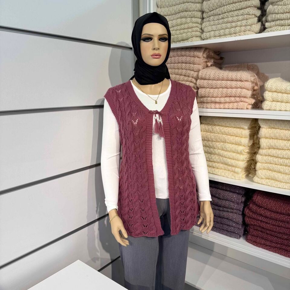Alize Angora Bağlı Saç Örgü Yelek