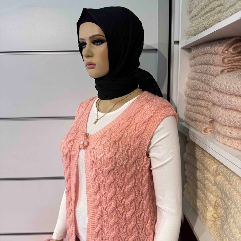 Alize Angora Bağlı Saç Örgü Yelek