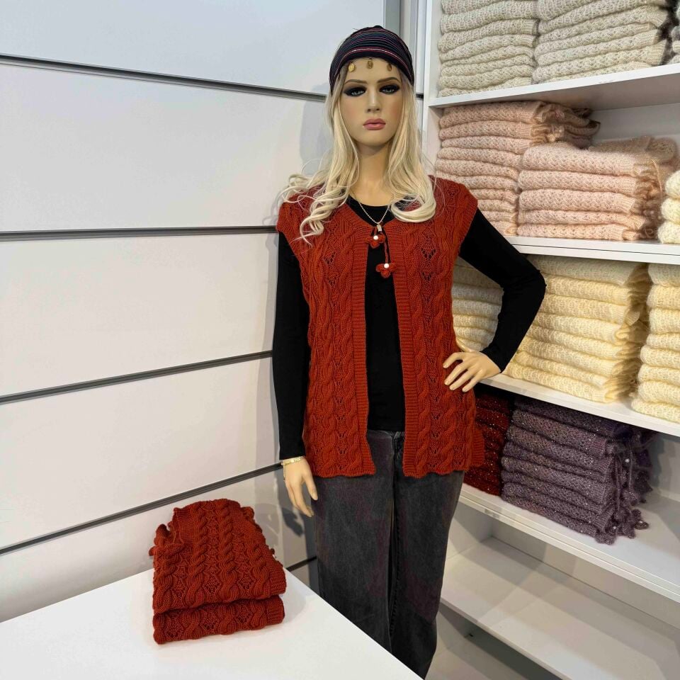 Alize Angora Bağlı Saç Örgü Yelek