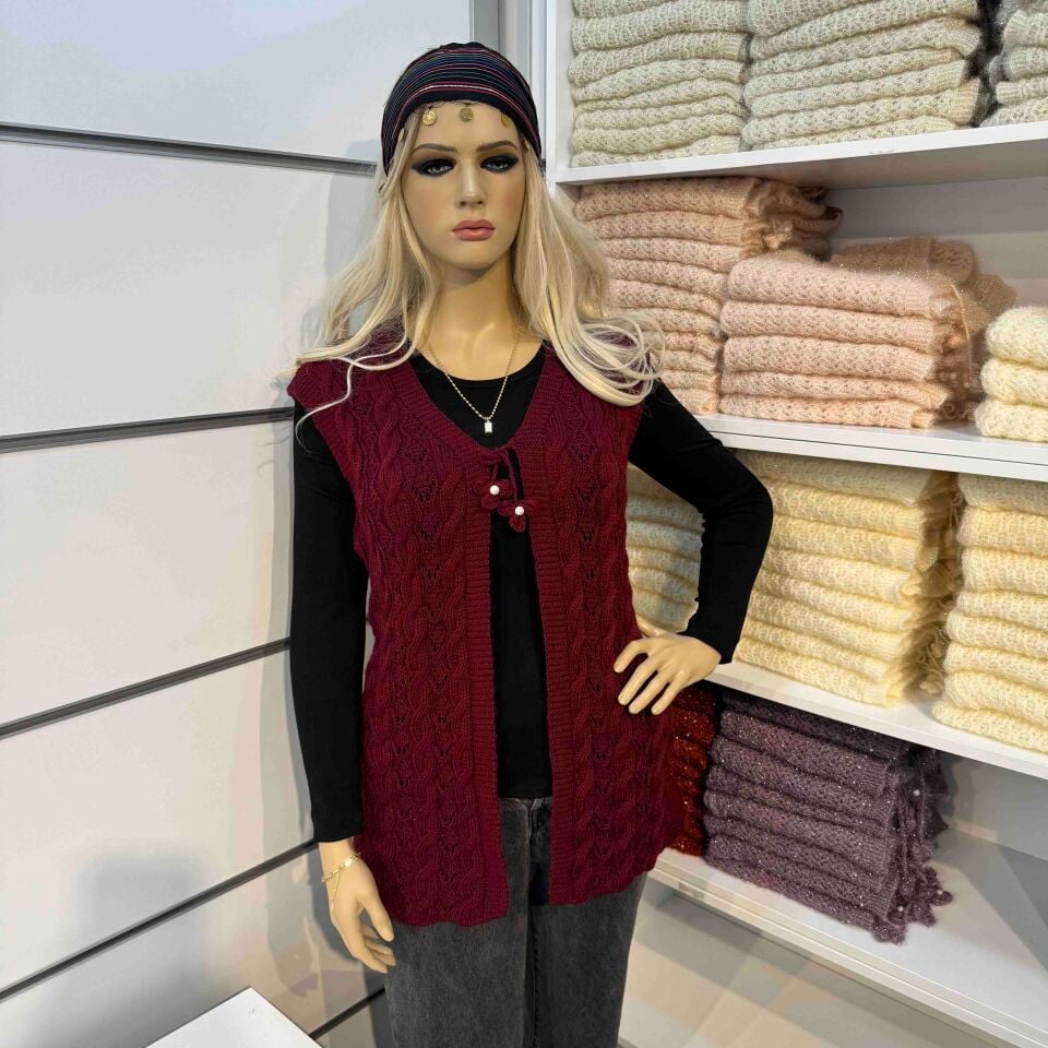 Alize Angora Bağlı Saç Örgü Yelek