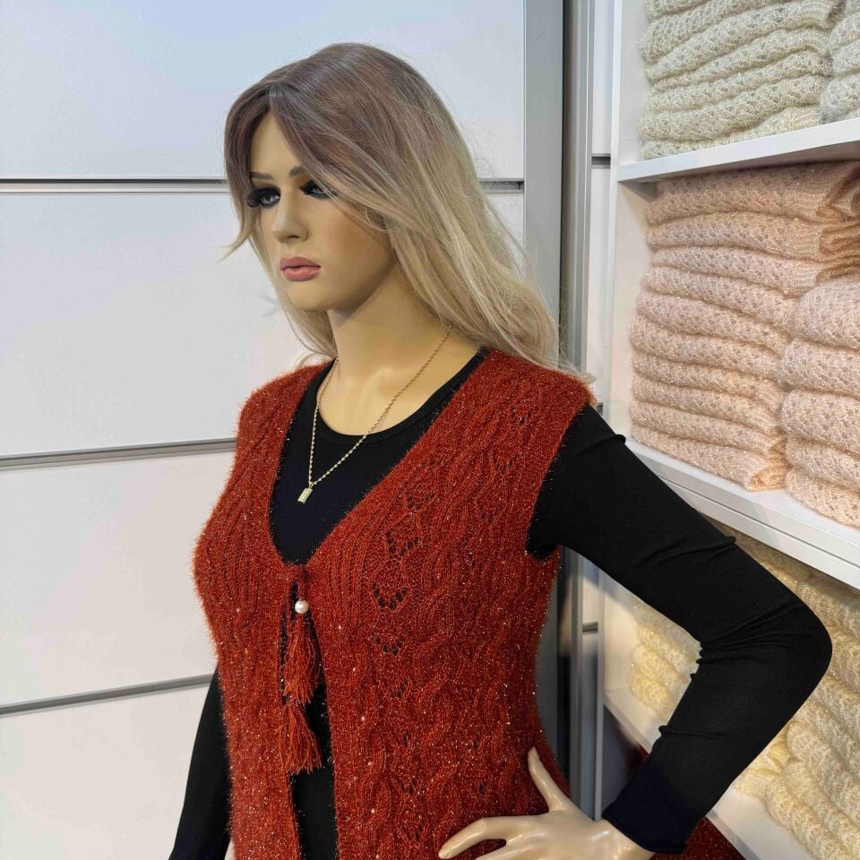 Simli Bağlı Saç Örgü Yelek