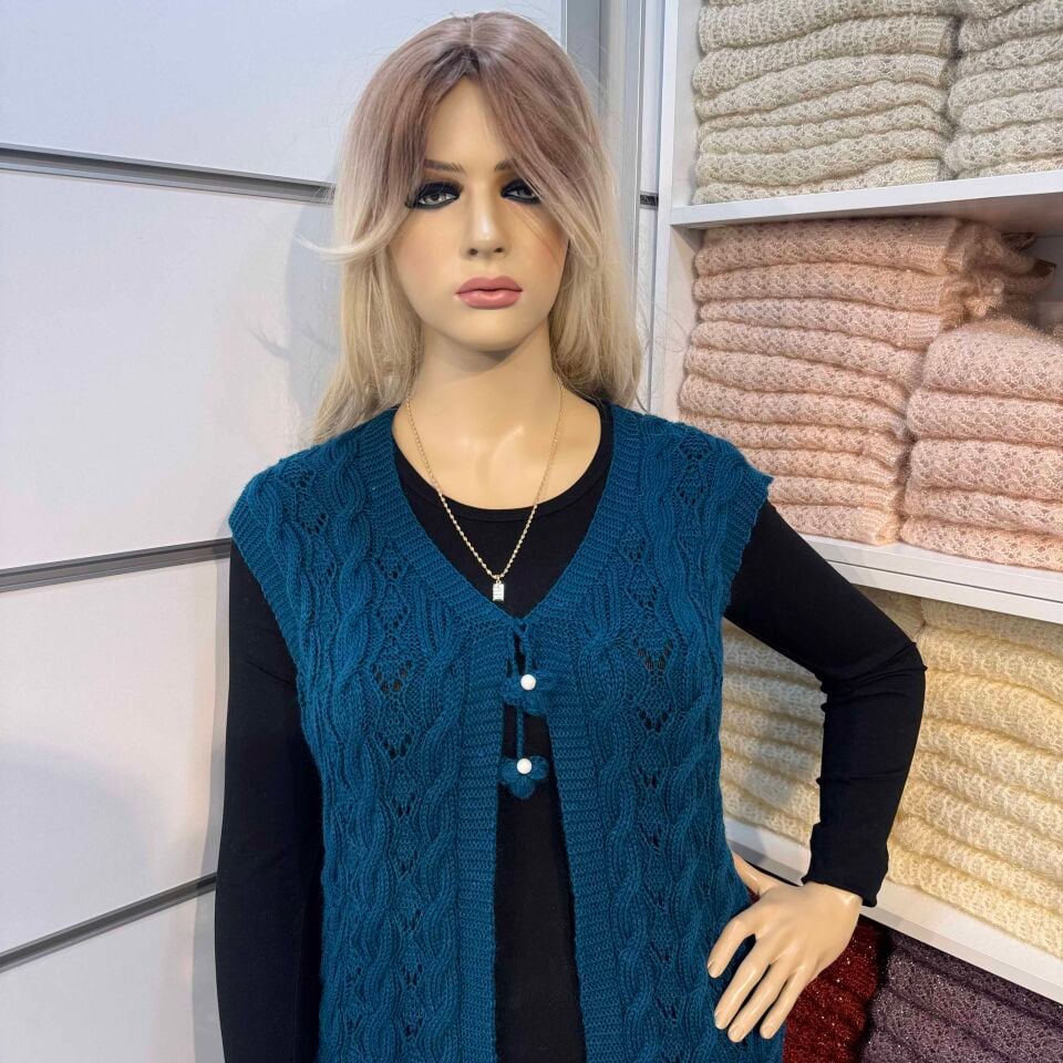 Alize Angora Bağlı Saç Örgü Yelek